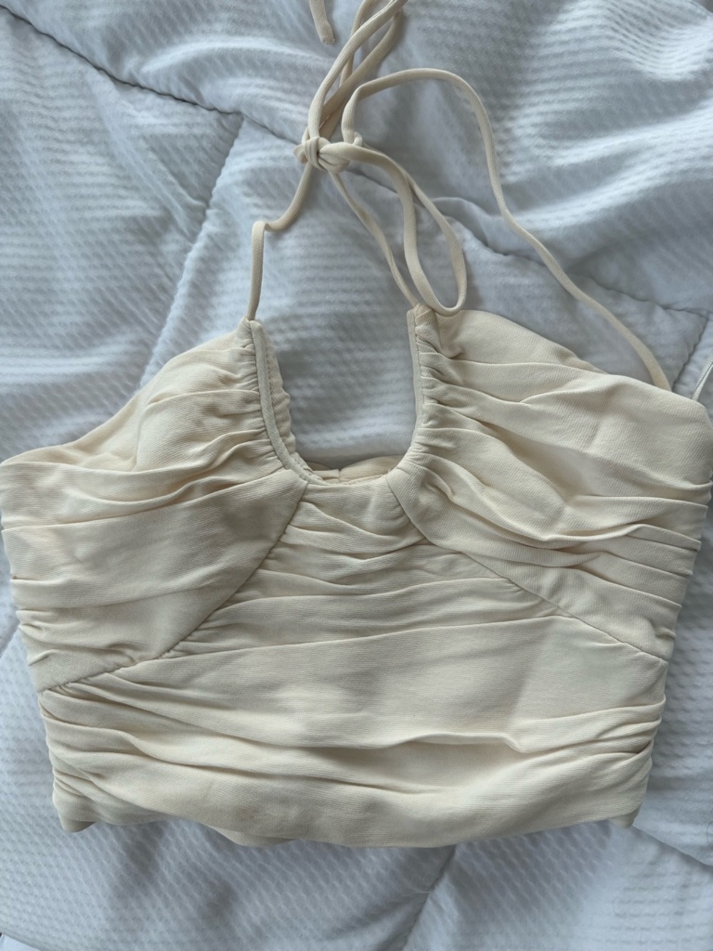 Women’s Zara Cream Halter Tie Crop Top | Size X-Small ✨